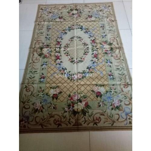 Free shipping 10K 3'x5' handmade needlepoint woolen rugs flower designs with blue and camel colors