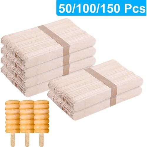 50/100/150 PCS Wooden Popsicle Sticks Natural Wood Ice Cream Sticks Set DIY Hand Art Craft Lollipop Cake Mold Accessories