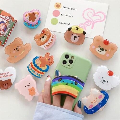 Cute Cartoon Bear Grip Tok Kawaii Korea Foldable Phone Ring Holder Griptok For iPhone Samsung Huawei Xiaomi Phone Stand Bracket
