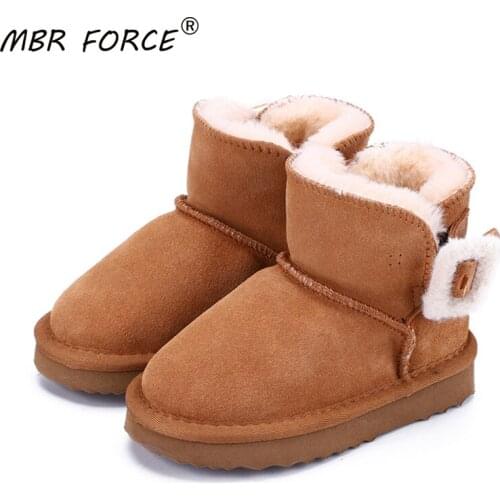 MBR FORCE Children fashion snow boots 2020 winter new leather Girls Boys plush button Ankle boots non-slip warm snow boots