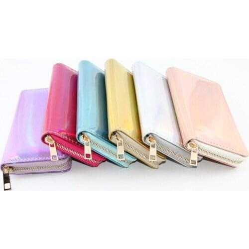 New Fashion Laser Zipper Long Wallet Women Leather Money Pouch Coin Phone Card Passport Holder Clutch Wallets Female Purses
