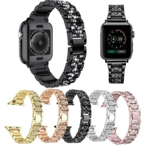 For Apple Watch Band 38mm 40mm 42mm 44mm Diamond Rhinestone Replacement Metal Strap for iWatch Series SE/6/ 5/4/3/2/1