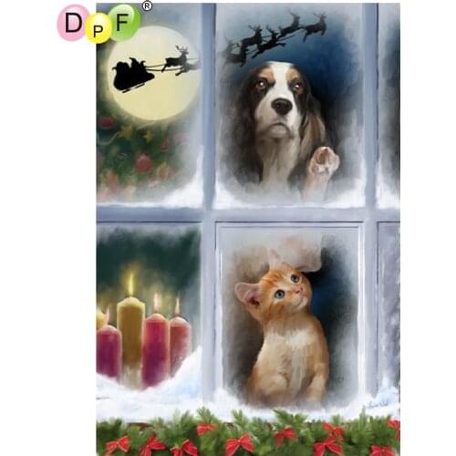 DPF DIY Windowsill cats and dogs 5D square diamond painting cross stitch crafts diamond embroidery home decor diamond mosaic kit