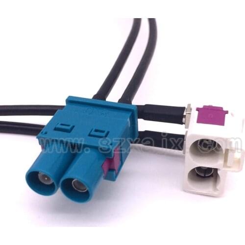 Two white Fakra B Female to Two Waterblue Fakra Male Conversion Cable 2 Fakra to 2 Fakra Radio Antenna Adapter Connector for VW