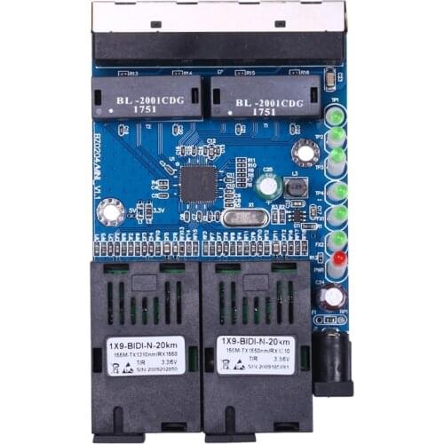 Ethernet Fiber Optic Switch 4 RJ45 2 SC Optical Media Converter Single Mode Fiber Port PCB 10/100M