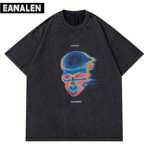 Summer mens skull graphic T-shirt graffiti tie-dye distressed Punk & rock Gothic clothes popular short-sleeved T-shirt oversize