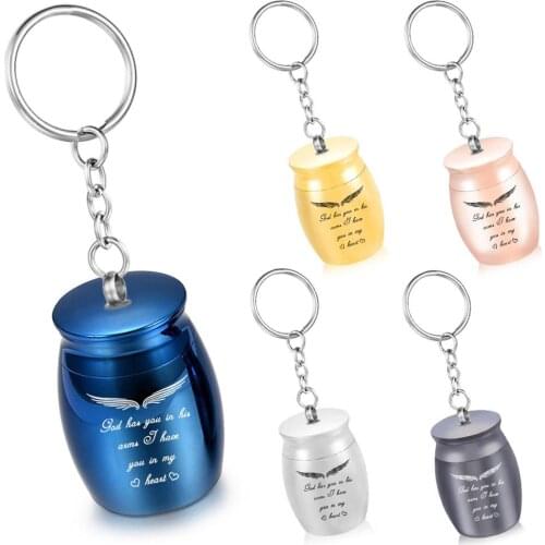 Custom Engravable God Has You in His Arms with Angel Wings Charm Cremation Urn Keychain Keepsake Memorial Ashes Jewelry