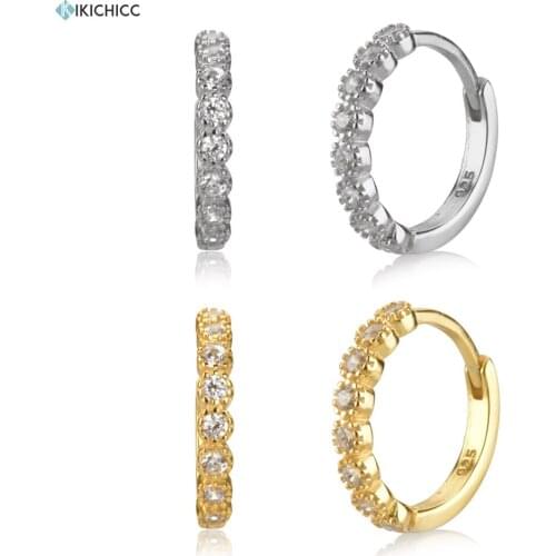 Kikichicc 925 Sterling Silver 9.5mm Luxury Hoops Women Crystal CZ Circle Piercing Huggies 2020 New Fashionable Party Jewelry