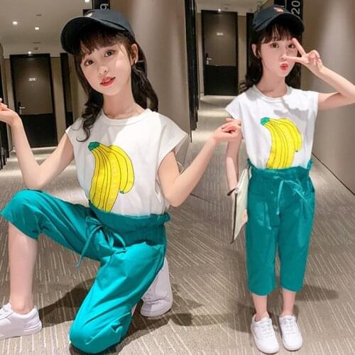 Baby Girls Clothes Set 2020 Summer Sleeveless Print banana T-shirt and Shorts for Girl Kids Clothes Children Clothing