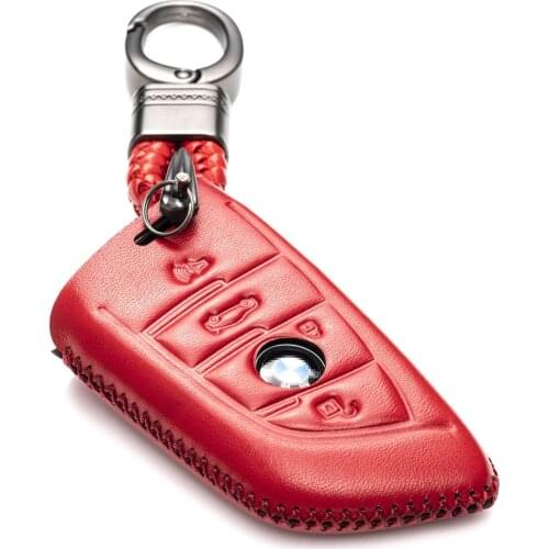 Vitodeco Leather Smar Key Fob Case Compatible with BMW 2, 3, 5, 6, 7 M Series, X1, X3, X4, X5, X6, X7 2014-2022 (4-Button, Red)