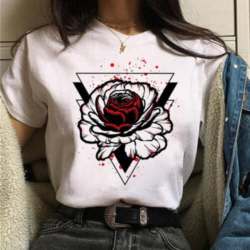 Summer Fashion Women T Shirt Graphic Red Rose Print Tshirt Women Tops Funny Girls Tshirt Female Short Sleeve Tee Shirts Clothing