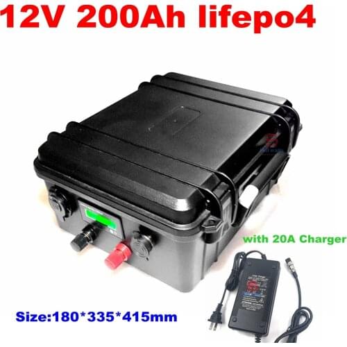 Lifepo4 12V 200AH lithium battery Lithium iron phosphate BMS 4S 12.8V 200Ah for Solar energy storage Caravan + 20A Charger