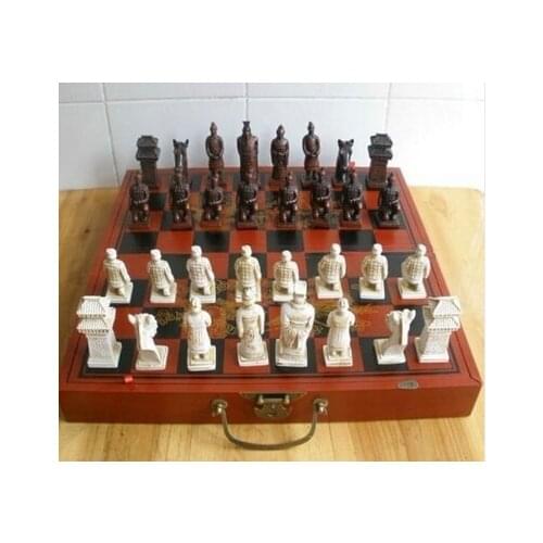 Copper Brass CHINESE crafts decoration Asian old Chinese 32 pieces chess /box/Xian Terracota Warrior " " Statue wholesale