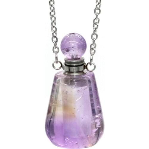 Trendy-beads Stainless Steel Natural Amethysts Stone Pendant Perfume Bottle Necklace Temperament Jewelry