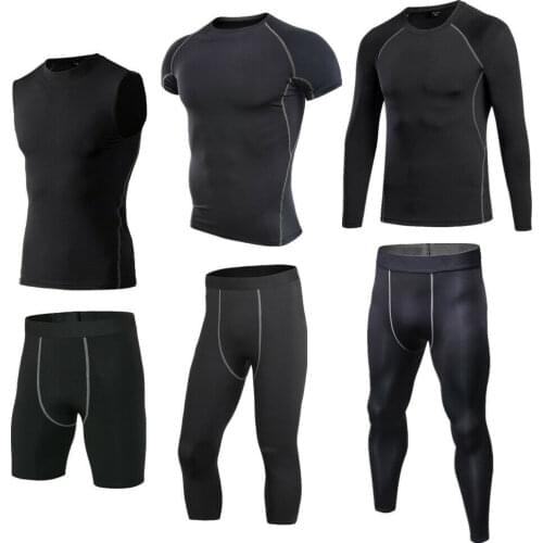 Mens Cycling Sport Tight Vest Long Short T-Shirt Shorts Cropped-Pants Trouser Gym Running Fitness Training Football Basketball