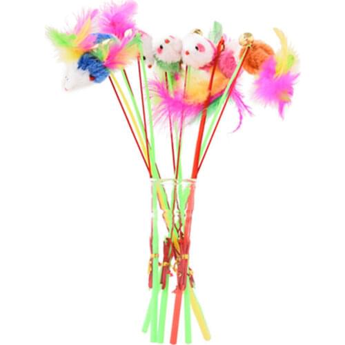 Cute Kitten Mouse Cat Toys Rod Teaser Wand Plastic Pet Toys for Cats Interactive Stick Cat Supplies