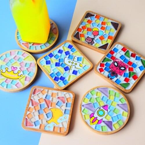 Diy Mosaic Coaster Kit Handmade Creative Decoration Coaster Wooden Plate DIY Hobbies Mosaic Childrens Toys