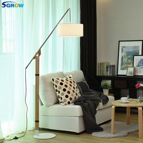 SGROW Fabric Lampshade Floor Lamps Iron Base Standing Light Fixture for Bedroom Living Room Study Adjustable Fishing Design Lamp