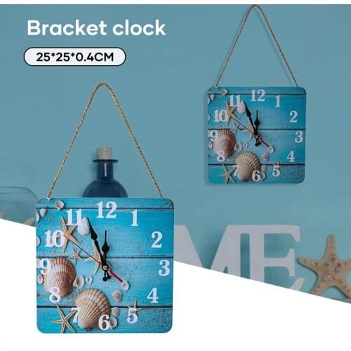 Retro Wooden Wall Clock Shoulder Bag Shape Square Hanging Clock with String for Home Bedroom Silent Scanning 25*25cm XH8Z