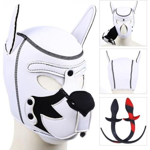Neoprene Foxhound Sex Hood Masks SM Slave Full Head Bondage Headgear Party Mask Long Tail Plug Puppy Play Dog RolePlay Sex Toys