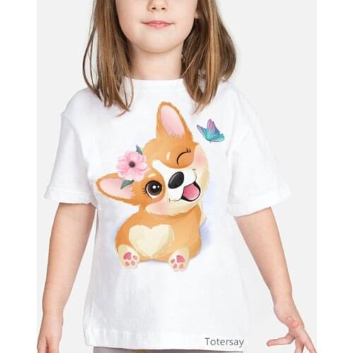 New arrival 2021 cute dogs with flowers animal print t shirt girls Doberman/Labrador/ tshirt kids clothes summer tops for girls