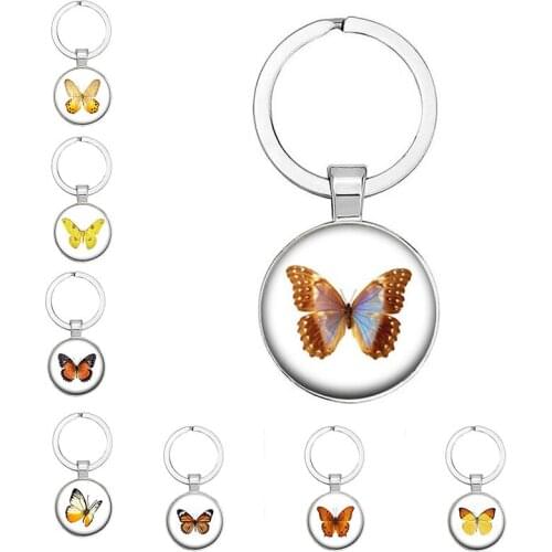 New Creative Color Butterfly Pattern Keychain Glass Pendant Female Fashion Jewelry Car Decoration Keychain Diy Handmade Gift