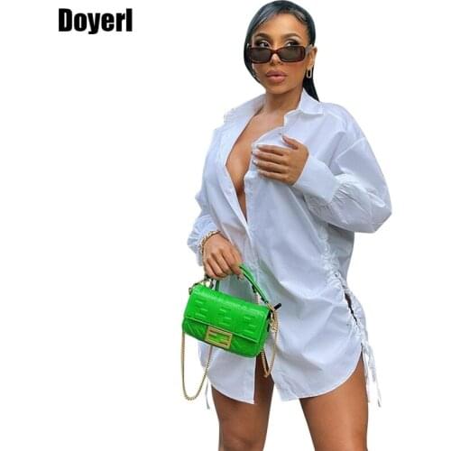 Button Split White Long Sleeve Shirt Dress Women Clothing Autumn Mini Sexy Party Dress for Lady Oversized Loose Casual Dress