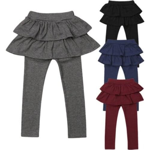 Pudcoco US Stock 2-8Y Kids Girls Pant Warm Cute Cake Culottes Leggings With Ruffle Tutu Solid Cotton Skirt Pants