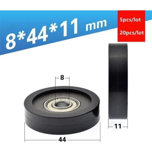 20pcs/100pcs flat roller 8*44*11mm 608ZZ 608 bearing pulley TPU hard rubber polyurethane guide wheel low noise 8x44x11 circluar
