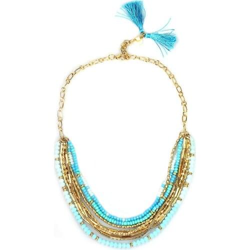 Luxury Crystal Brass Parts Fashion Multi Layer Rows Necklace For Ladies Sweety Colorful Seed Beads Tire Cute Tassel Necklace