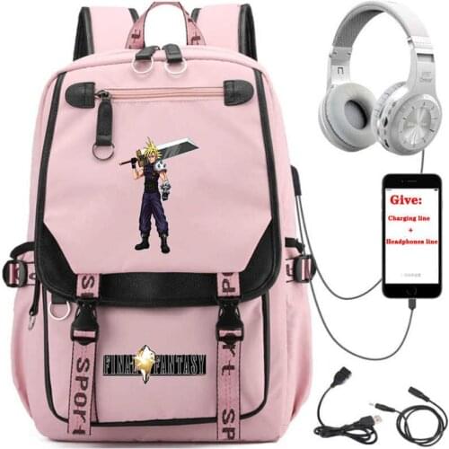 USB Charging teenagers Laptop packsack anime Final Fantasy backpack Women men Travel Backpack student School book Bag