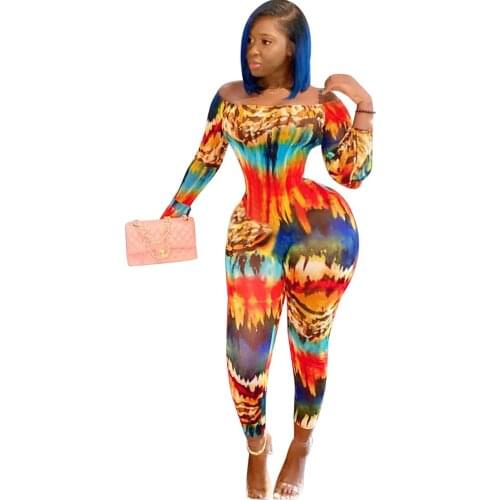 Sexy Horizontal Neck Printed One-Piece lady pants Slim-Fit women clothes plus size