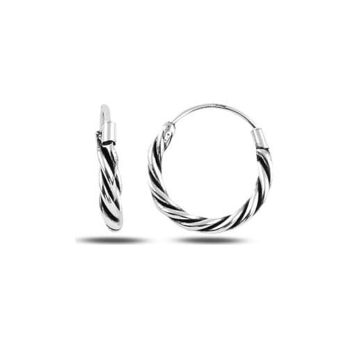 Silver 925 Sterling 14mm Oxidized Ring Earrings