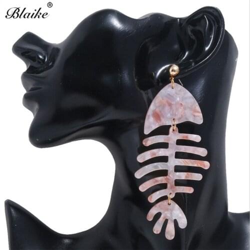 Blaike Exaggerated Fish Skull Dangle Earrings For Women Pink/Black/Colorful Acrylic Drop Earrings Boho Jewelry Free Shipping
