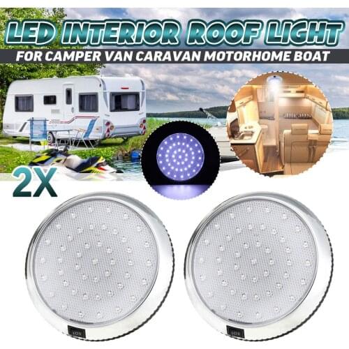2pcs 12V 46 LED Car Round Ceiling Dome Roof Light Interior Light Lamp On/Off Switch For Camper Van Caravan Motorhome Boat RV Van