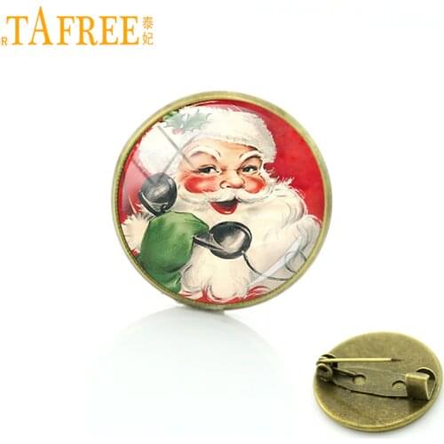 TAFREE vintage Santa Claus greetings badge pins fashion red Father Christmas antique bronze brooches pin kids jewelry gifts J192