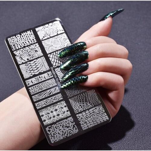Nail Art Stamping Plate 2021 NEW Designs Snake Skin Alligator Flower Image Natural Pattern Printing Stencil Nail Stamp Templates