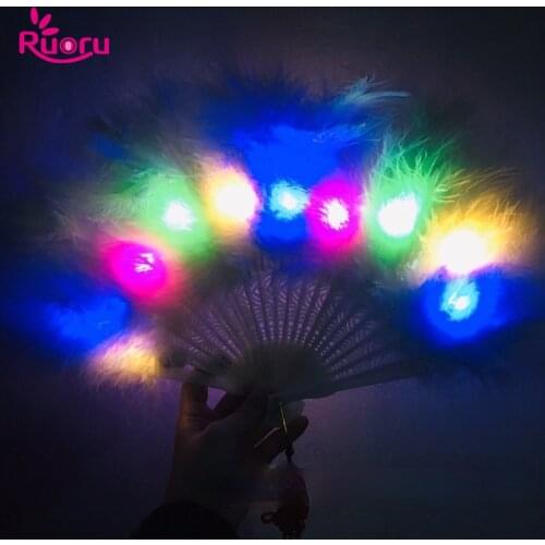 Ruoru New Led Feather Fan Belly Dance Costumes Rainbow Color Led Fans Hand Fan Carnival Led Costumes Shows Gift Wedding Party