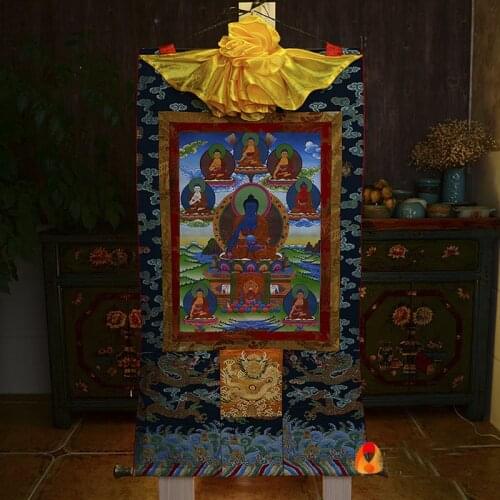 High grade Buddhism Thangka HOME altar WALL Decor ART silk Pharmacist 8 Buddha Thang-ga painting Wholesale Buddhist supply large