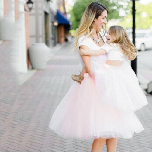 Tulle Skirts Women Baby Girl Midi Pleated Skirt Spring Summer Korean Elastic High Waist Mesh Tutu Skirt Family Matching Look