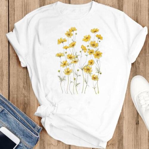 Women Sweet Cartoon Style Floral Flower 90s Fashion Summer Lovely Clothes Print Short Sleeve Tops Tees Tshirt T-Shirt