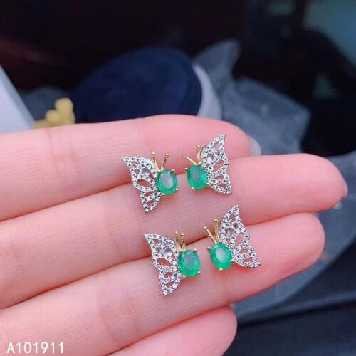KJJEAXCMY fine jewelry natural Emerald 925 sterling silver women earrings new Ear Studs support test popular