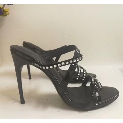 Zapatos Mujer 2020 High Thin Heel Woman Stiletto Glitter Crystal Embellished Narrow Band Women Shoes Brand Hot Sandalia Feminina