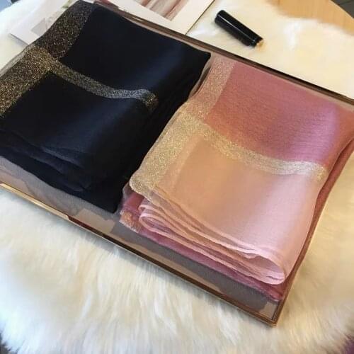 2020 Silk wool Scarf Women Spring and Summer Water Ripple Gold Line Solid Color long Scarf Female Shawl hair scarf hijab scarf