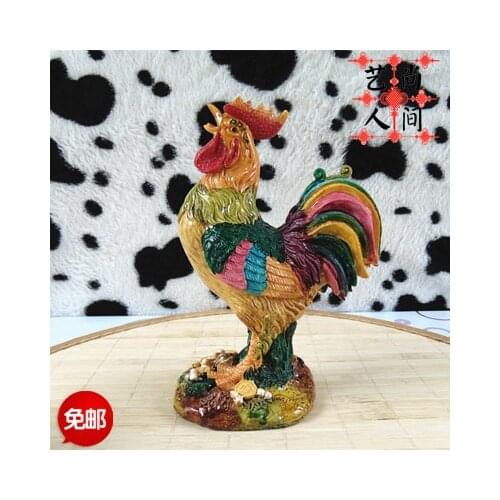 Gold yellow chicken animal ornament type desktop Golden Ceramic cockerel decoration, animal living room handicraft gift