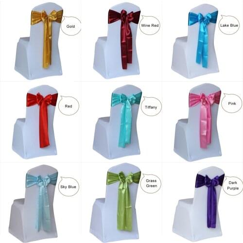 10pcs Satin Wedding Chair Sash Bow Tie Satin Ribbon Chair Bands for Wedding Decoration Hotel Party Supplies