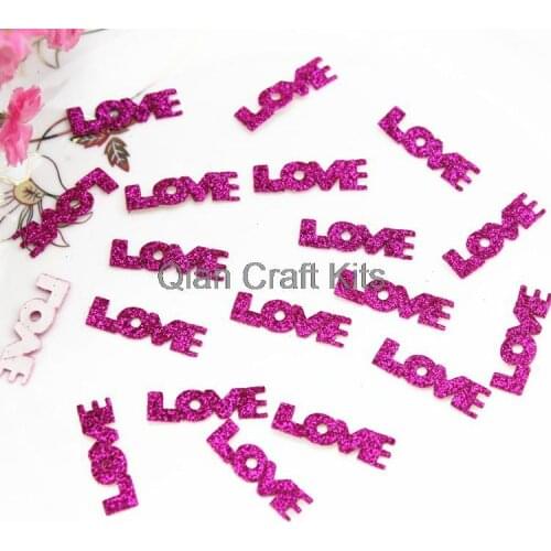 1500pcs Shiny fabric saying " LOVE" die cuts pink glitter -perfect for confetti cards, showers,weddings,wishing tree 36mm
