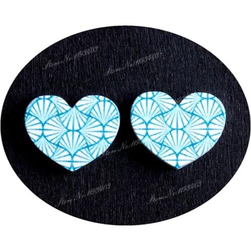 16mm Streak Heart Shape Image Painted Wooded Laser Cut Cabochon to make Rings, Earrings, Bobby pin, pendant