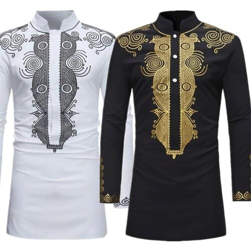 2020 African Fashion Mens Shirt Traditional Bazin Long Sleeve Africa Dress for Man Clothes Maxi Rich Print African Clothing