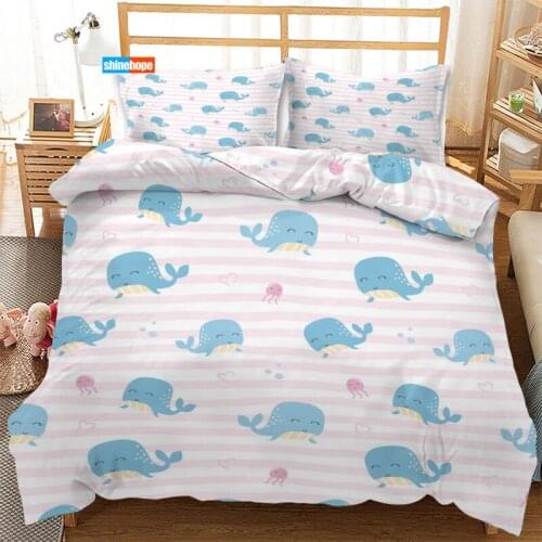 3 Pcs Luxury Duvet Cover Set Fashion Cartoon Whale Bedding Sets Comforter Duvet Cover Pillowcase Home Textiles